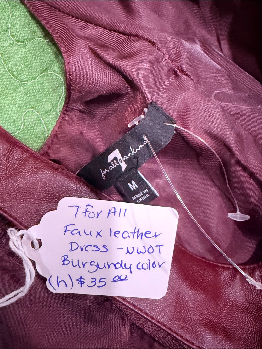 7 For All Mankind Burgundy Faux Leather Mini Dress